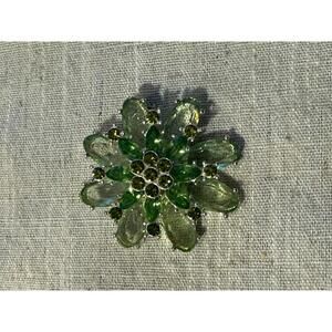 Vintage Shades of Green Flower Brooch 1.75 inch Silver Tone Stunning Excellent